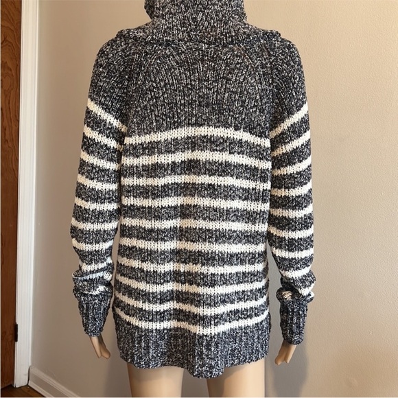 WHITE+WARREN Hooded Blue White Striped Tassel Long Sleeve Knit Sweater Size S - Picture 6 of 11